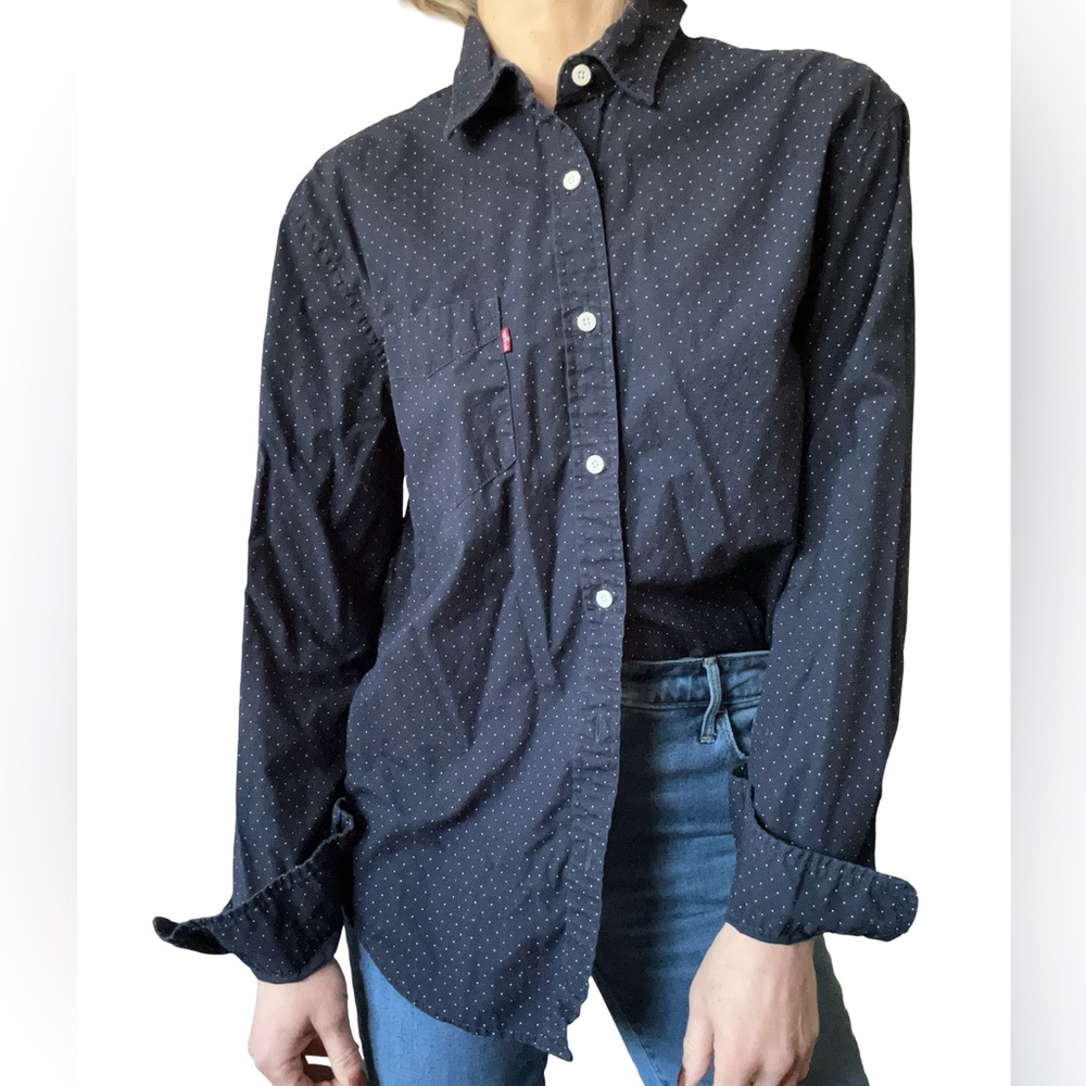 Vtg Men’s Levi’s Navy Polka Dot Button Down Cotton Shirt Standard Fit Unisex - Picture 3 of 12